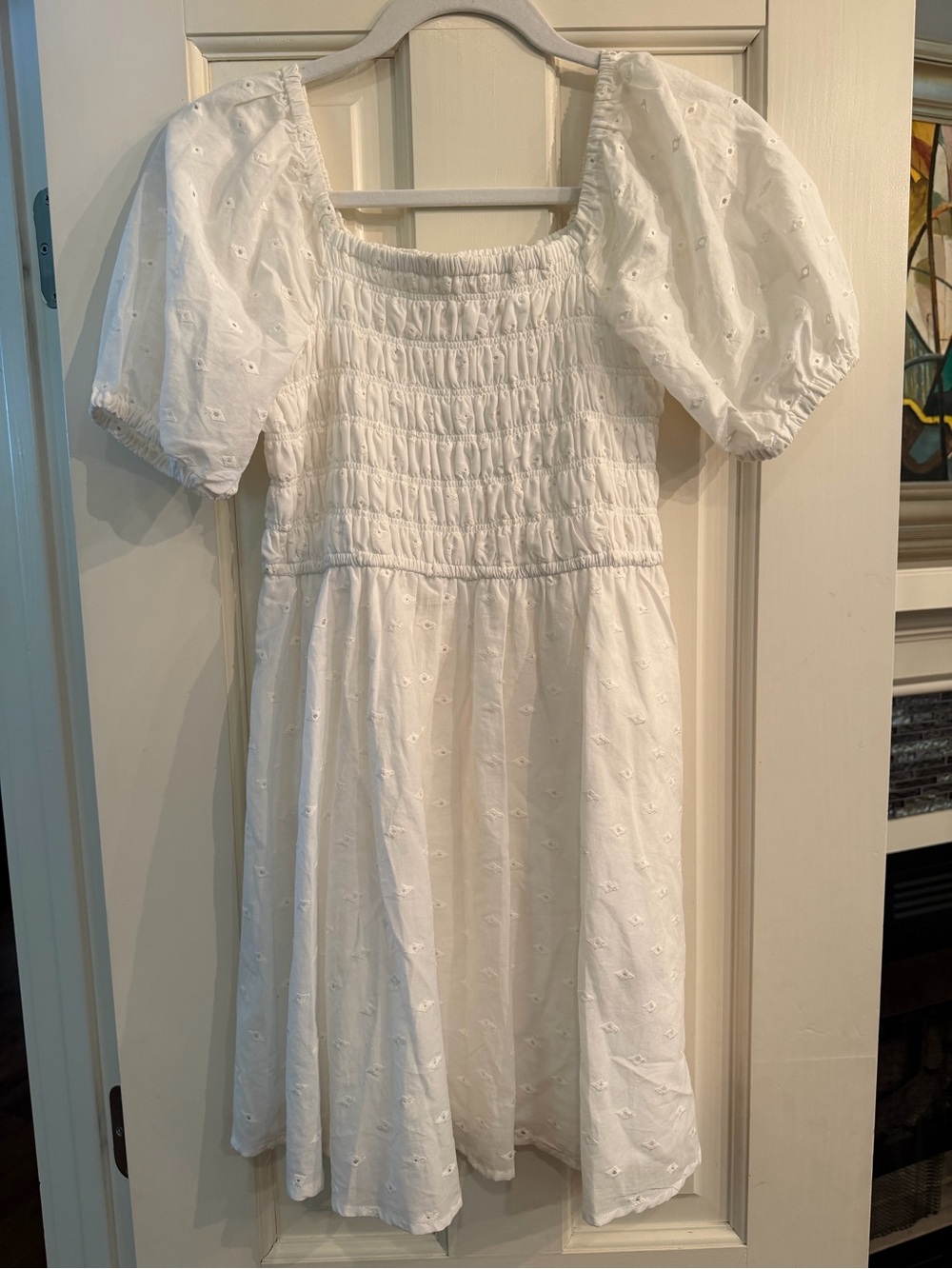 GB girls White Eyelet Smocked Puff-Sleeve Dress